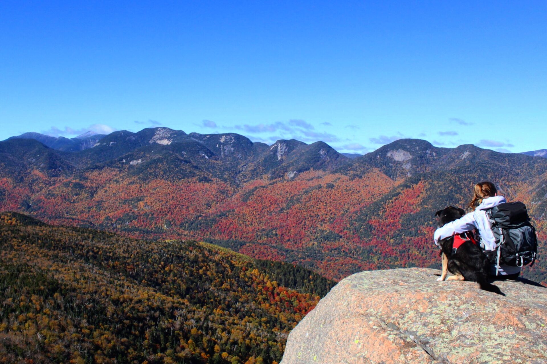 Dog and woman on mountain